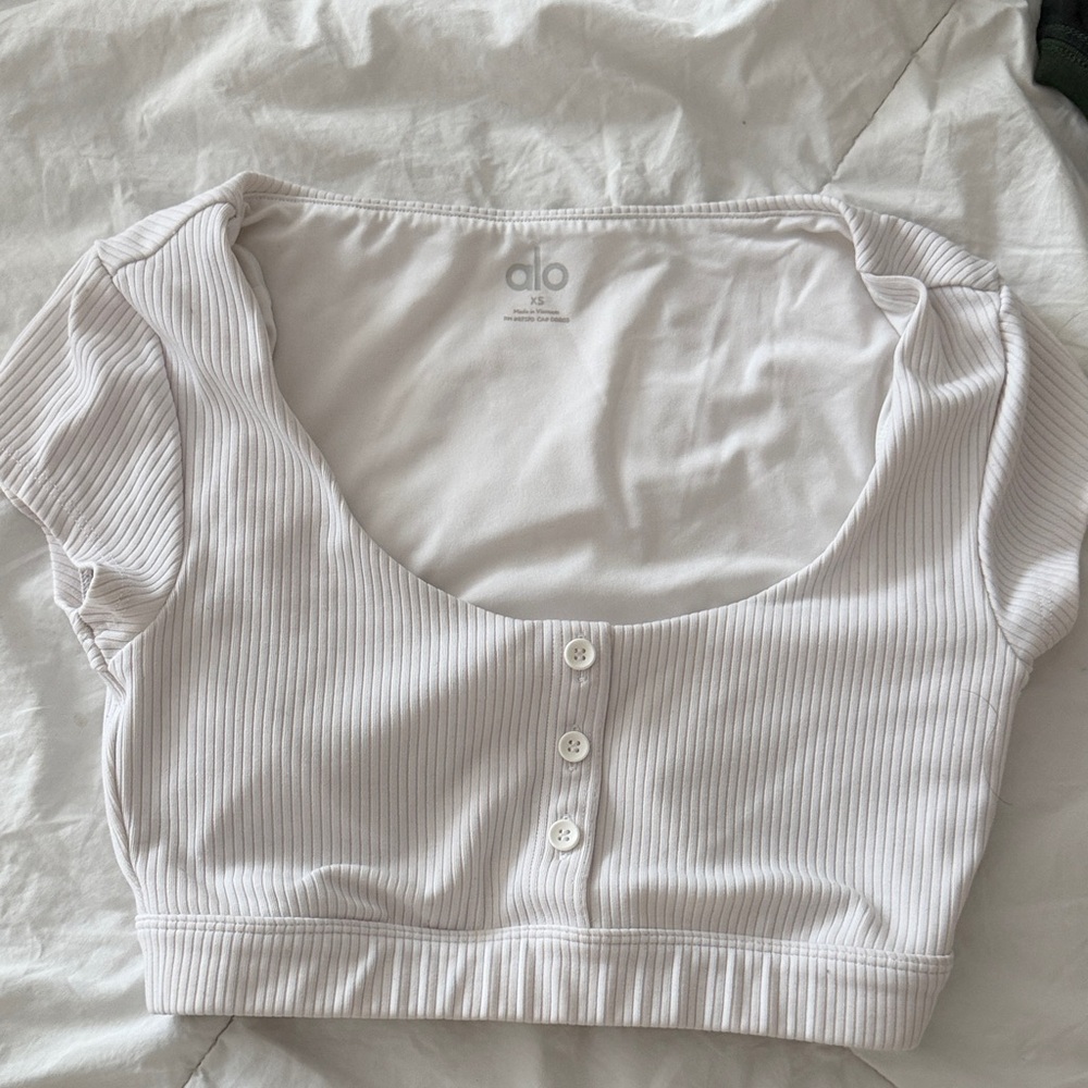 ALO Yoga White Ribbed Crop Top